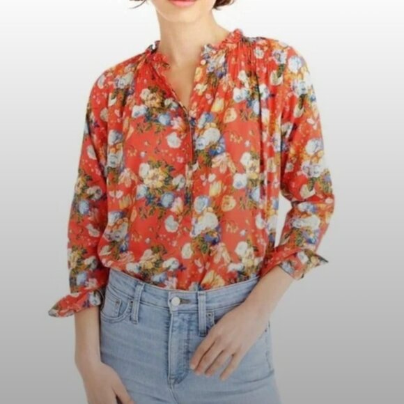 J. Crew Tops - J. Crew Coral Floral Blouse